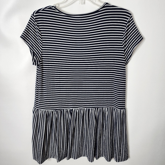 Suzanne Betro Top Short Sleeve Navy and White Striped Peplum Tee Size Medium - Picture 2 of 9
